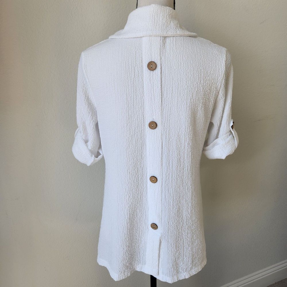 Peck & Peck‎ Womens Small Summer Beach Button Up White Blouse - Picture 7 of 13